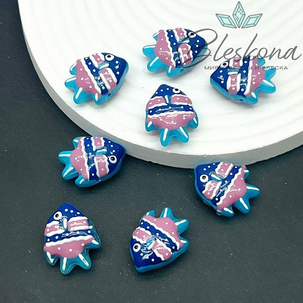 22*17 мм  Бусина рыбка голубая