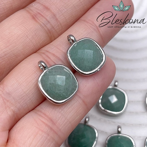 13мм, цвет серебро ,Подвеска квадрат Авантюрин в обрамлении 