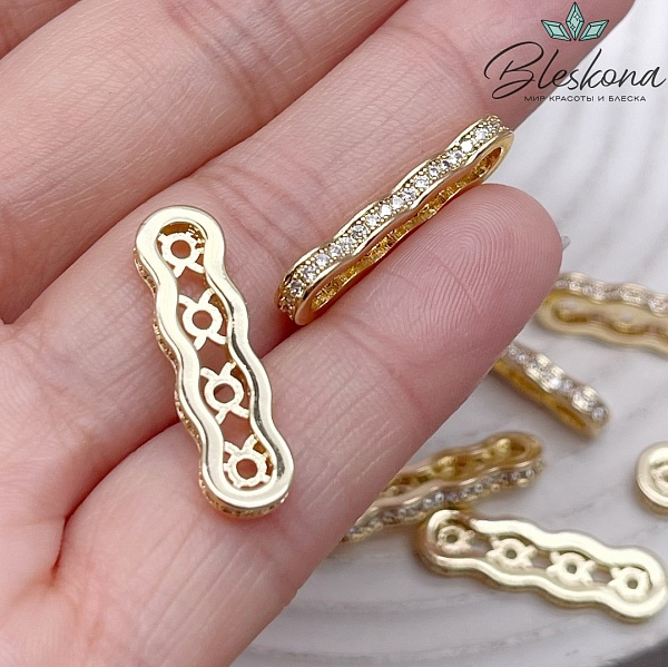 25*7 Цвет золото, Бусина разделитель 4 ряда стразы