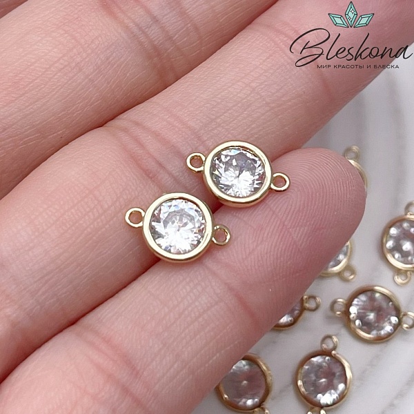 11*7 мм Цвет золото, Коннектор круг циркон 