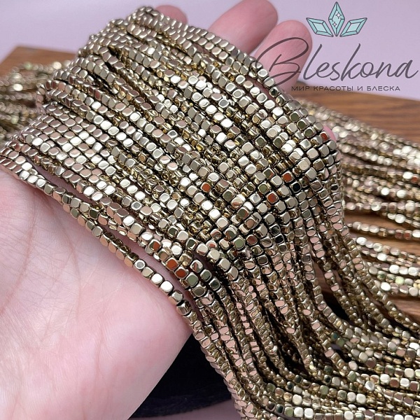 3 мм Гематин, куб округленные стороны, темное золото имитация №1