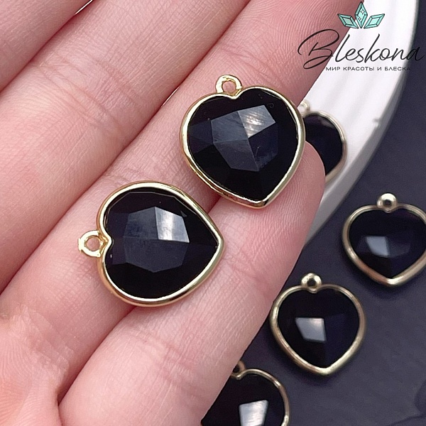 16,3*18,7мм,Цвет золото,Подвеска Сердце Агат черный огранка
