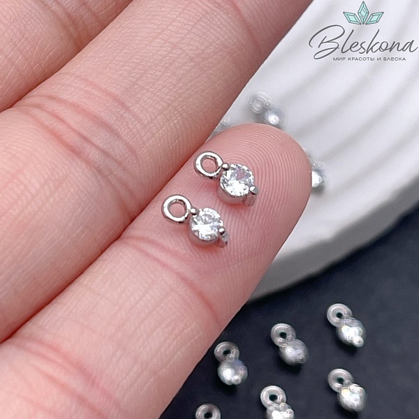 3 мм Цвет серебро, Подвеска мини циркон в цапах