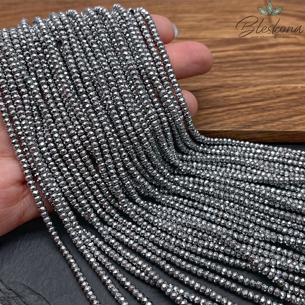 3*2мм Гематин имитация, темное серебро, рондель огранка