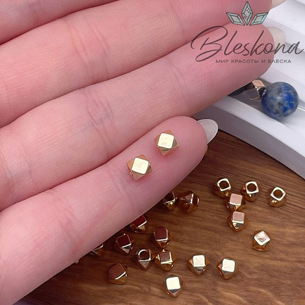 4 мм Цвет золото, Бусина бочонок огранка