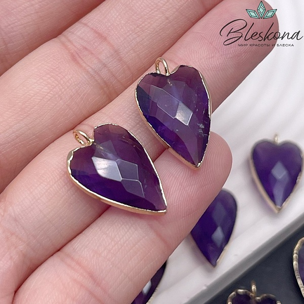 22*13 мм, цвет золото, Подвеска Сердце Аметист огранка