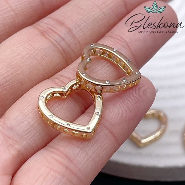 Бусина-коннектор сердце с цирконами,цвет золото 16,5*16,8мм 