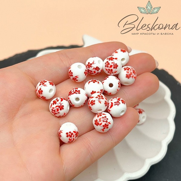 10 мм Керамика Бусина роспись гжель №10 (штучно)