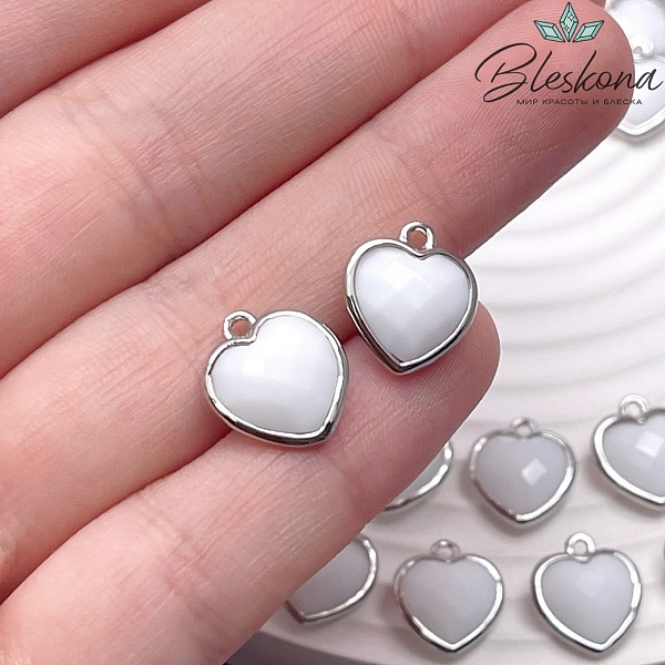12*13мм,Цвет серебро,Подвеска Сердце Агат белый имитация огранка