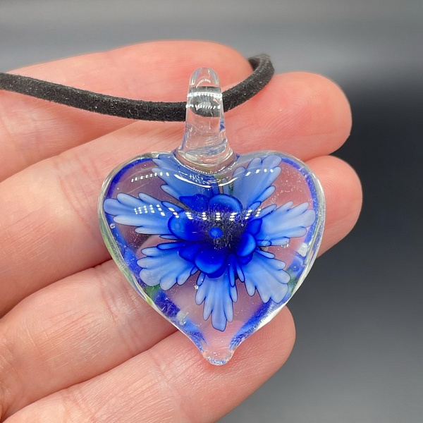 31*38мм, Подвеска сердце синий цветок