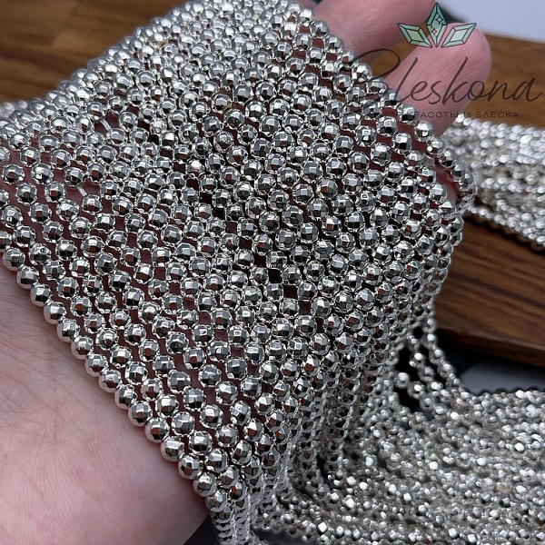 4 мм Гематин имитация огранка, цвет светлое серебро