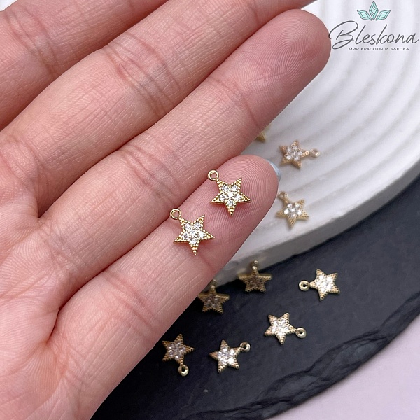 6,8*8,5 мм Цвет золото, Подвеска Звезда мини цирконы