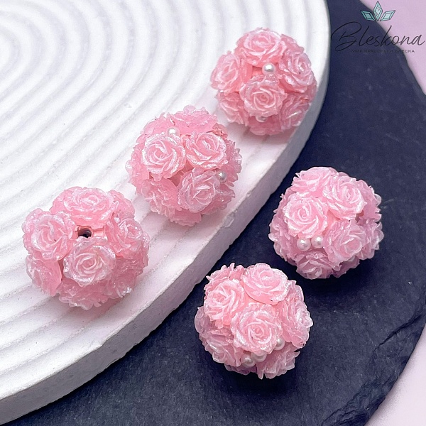 24 мм Бусина шар цветочный розовый