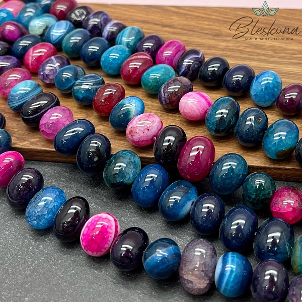 Агат микс №2 (тонированный) галтовка  12*16 мм