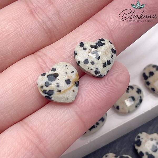 12 мм Подвеска Сердце Яшма далматиновая алмазная огранка