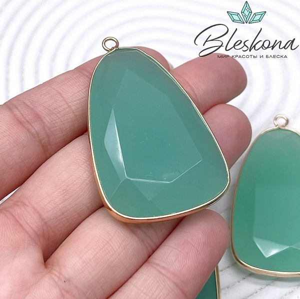 55*35 мм цвет золото, Подвеска Квац зеленый тонированный