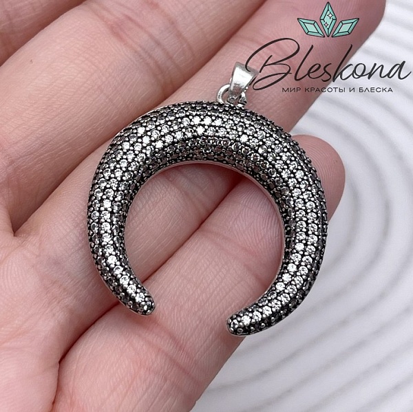 31*30 мм Цвет темное серебро, Подвеска Лунница с цирконами