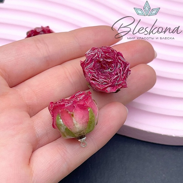 20-26 мм, Цвет серебро, Подвеска роза в эпоксидной смоле №1
