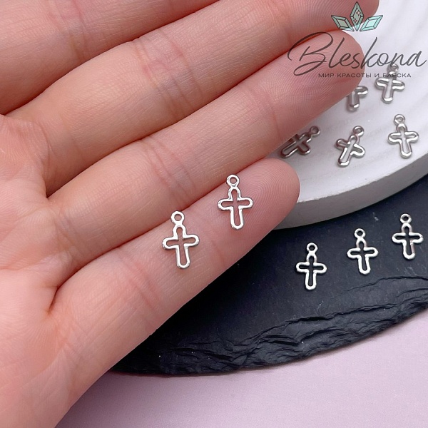 9*6 мм Цвет серебро, Подвеска мини крест контур 