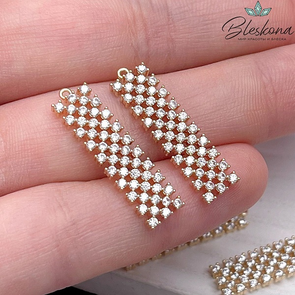 7*26мм Подвеска прямоугольник мозаика цирконы, цвет золото 