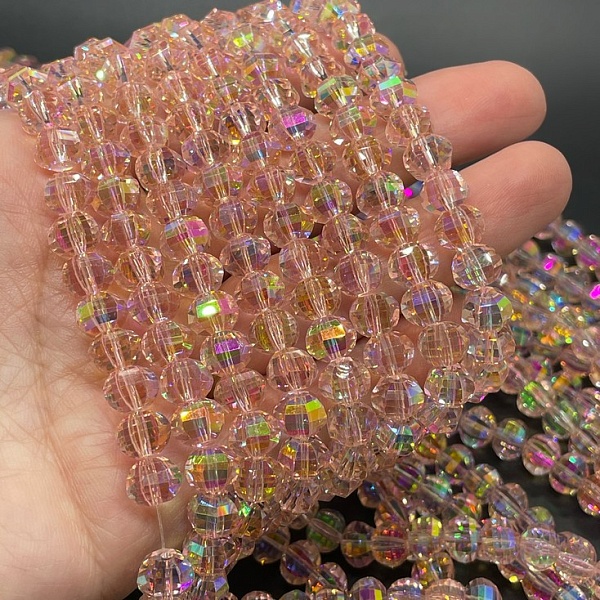 6*7,5 мм Стекло Lux, рондель прямоуг. огр., цвет розовый с  разноцветным переливом