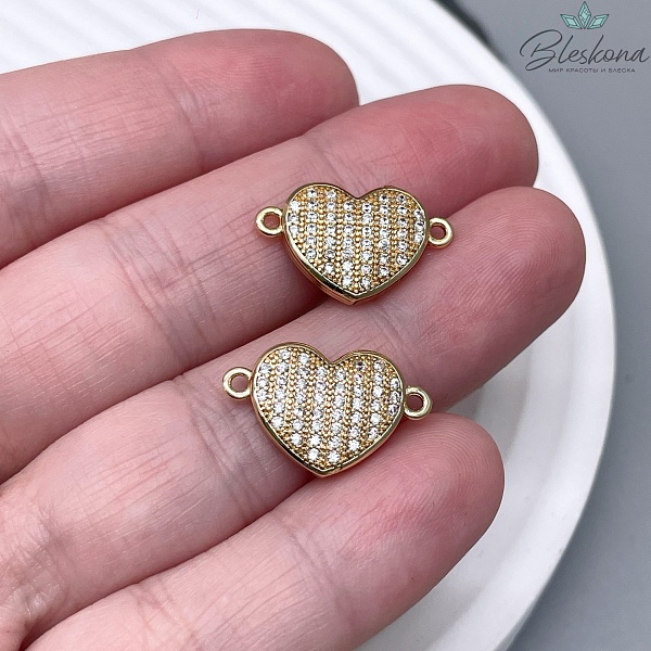 19*12 мм Цвет золото, Коннектор сердце с цирконами