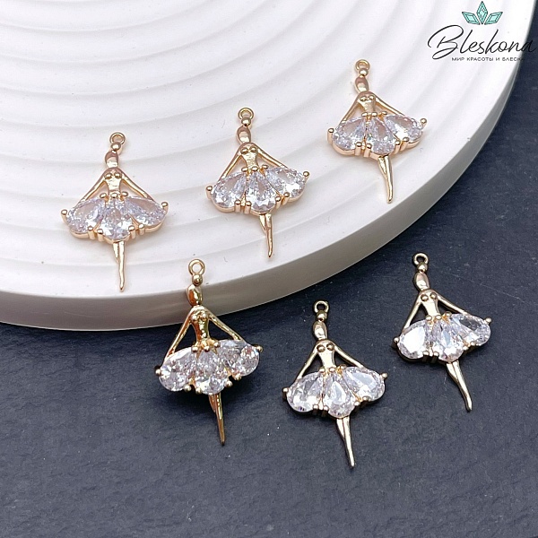 23,5*13,7 мм Цвет золото, Подвеска балерина с цирконами