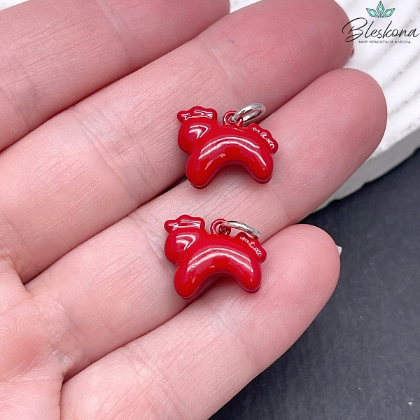 12*14,5 мм Цвет серебро, Подвеска Дымковская Лошадка красная эмаль