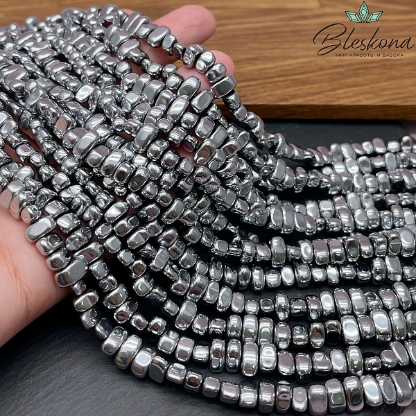 8,5-9 мм Гематин сколы шлифованные, темное серебро, имитация