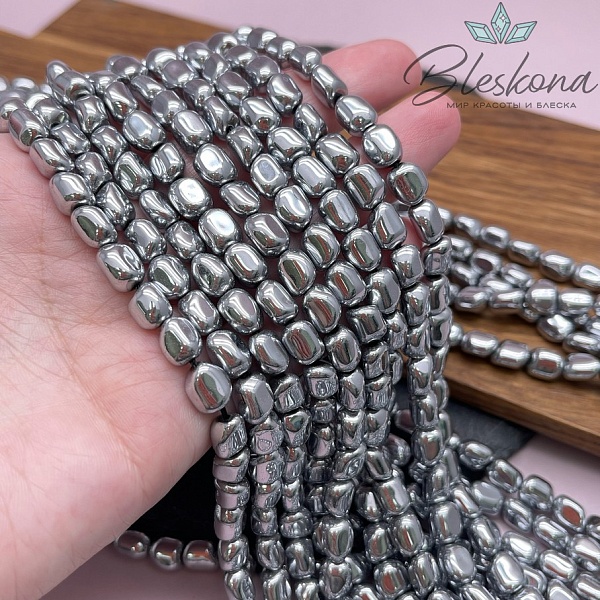 6-9 мм Гематин галтовка, цвет темное серебро, имитация