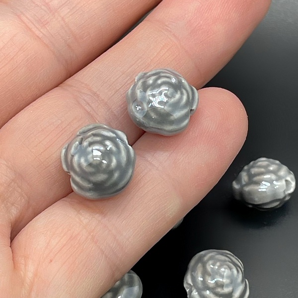 11 мм Бусина роза, керамика цвет серый