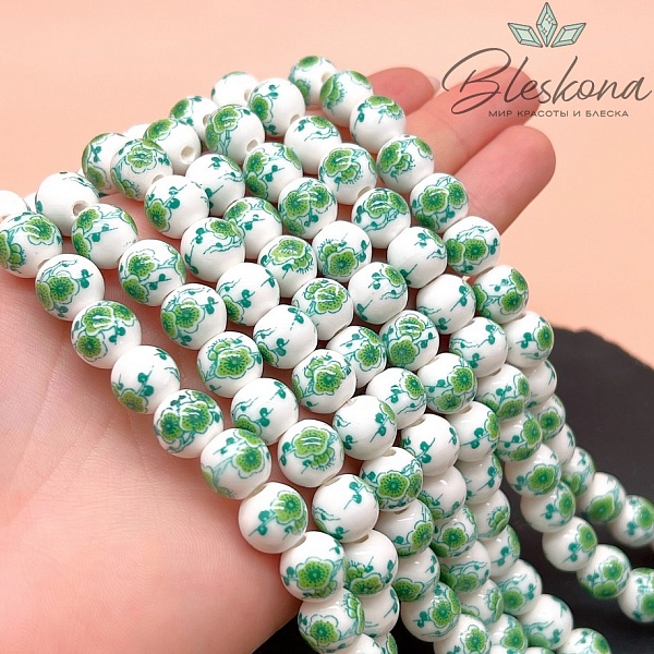 10 мм Керамика Бусина роспись гжель №24