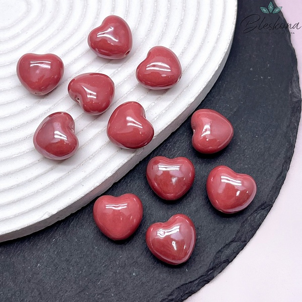 17 мм Бусина сердце, керамика цвет красная терракота