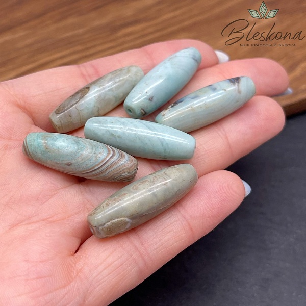  Дзи природные бирюзовые из агата 30*10 мм