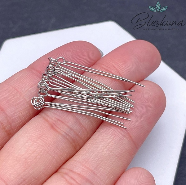 3 см*0,5 мм Цвет серебро, Пины петелька мягкие уп. 20 шт. Люкс