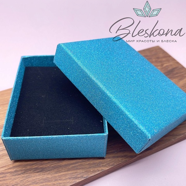 Коробка Голубая блестки черная подложка 9*7*3 см