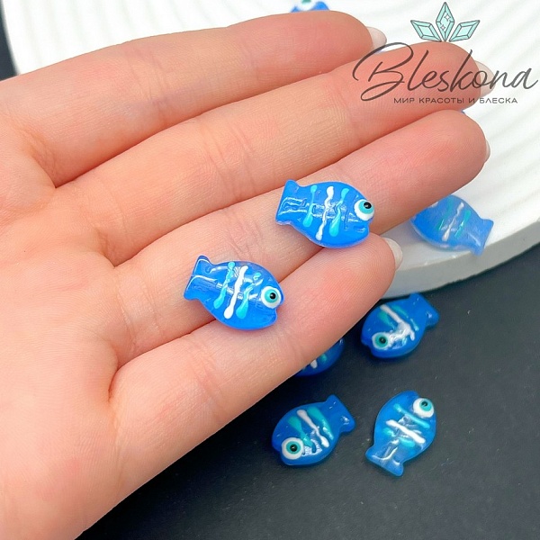 14*10 мм  Бусина рыбка синяя