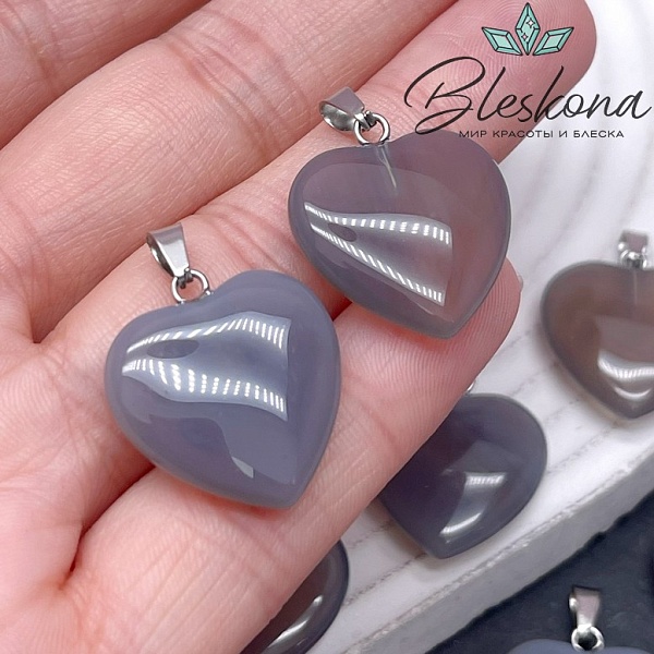 22*20 мм Цвет серебро, Подвеска Сердце Агат серый