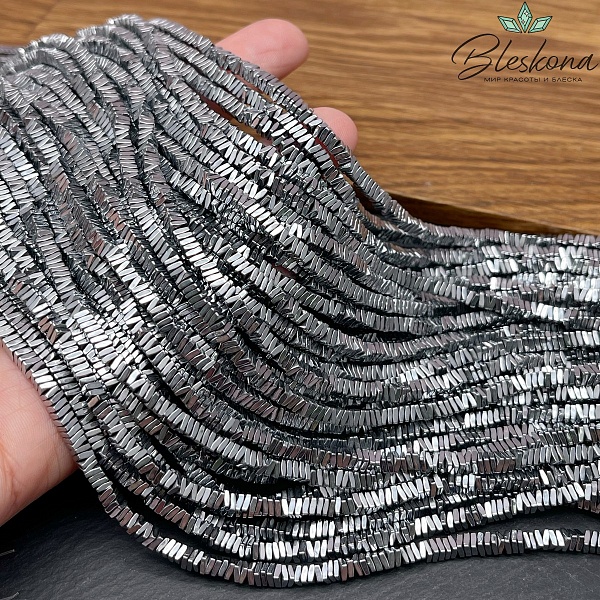3 мм Гематин, цвет темное серебро, квадрат елочка имитация