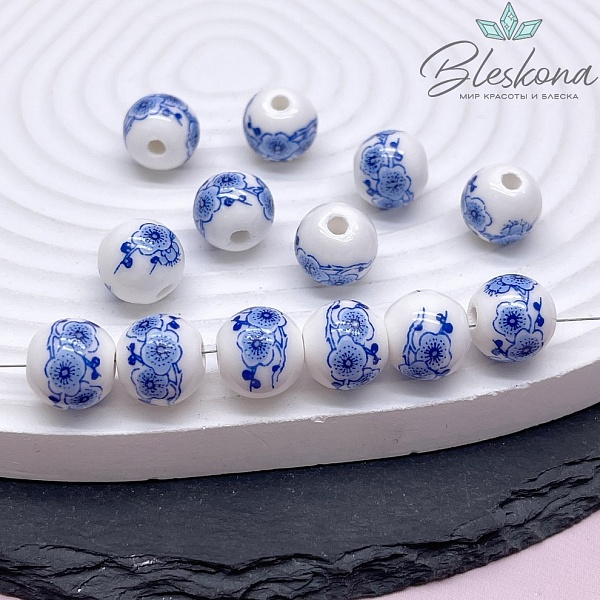 12 мм Керамика Бусина роспись гжель №3 (штучно)