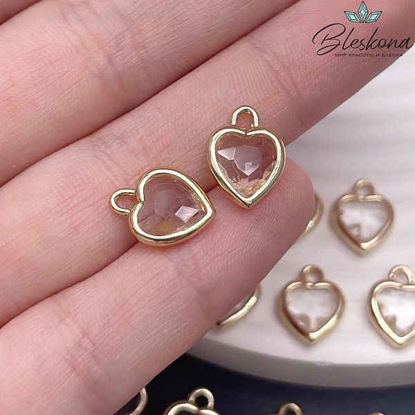 10 мм, Цвет золото, Подвеска сердце стекло прозрачное