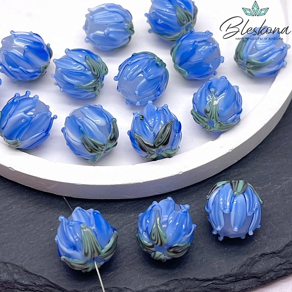 14 мм Бусина бутон синий 