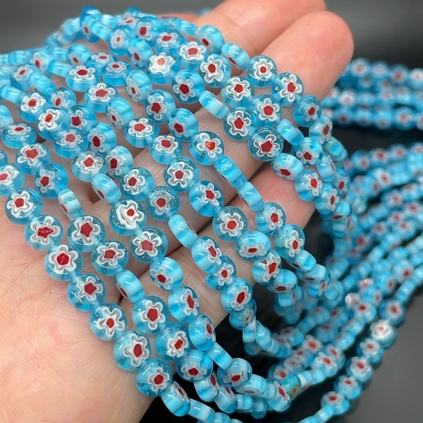 Муранское стекло синее круг цветок  6 мм