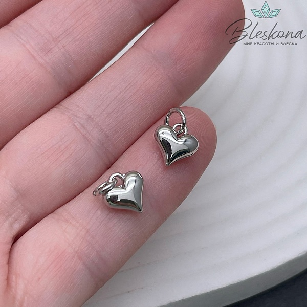 8,5*8 мм Цвет серебро, Подвеска сердце пухлое