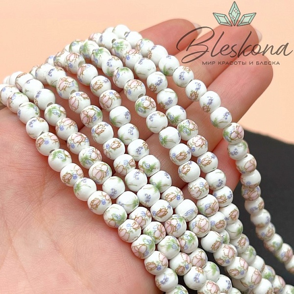 6 мм Керамика Бусина роспись гжель №6