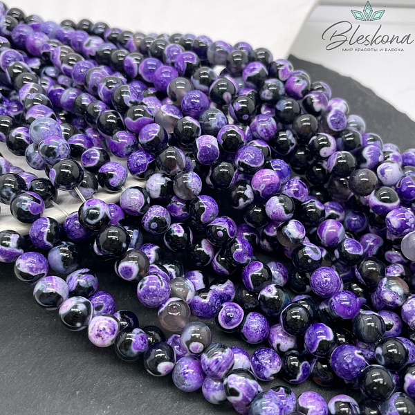 Агат черный фиолетовые разводы (имитация) 8 мм