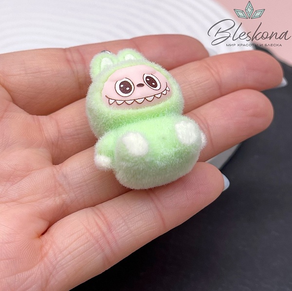 30*40 мм Цвет серебро, Подвеска игрушка-монстрик Лабубу салатовый 
