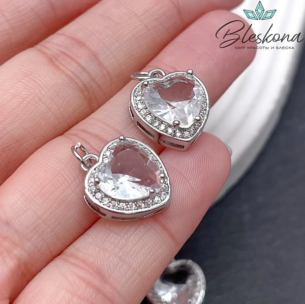 14*16мм Цвет серебро, Подвеска Сердце циркон 