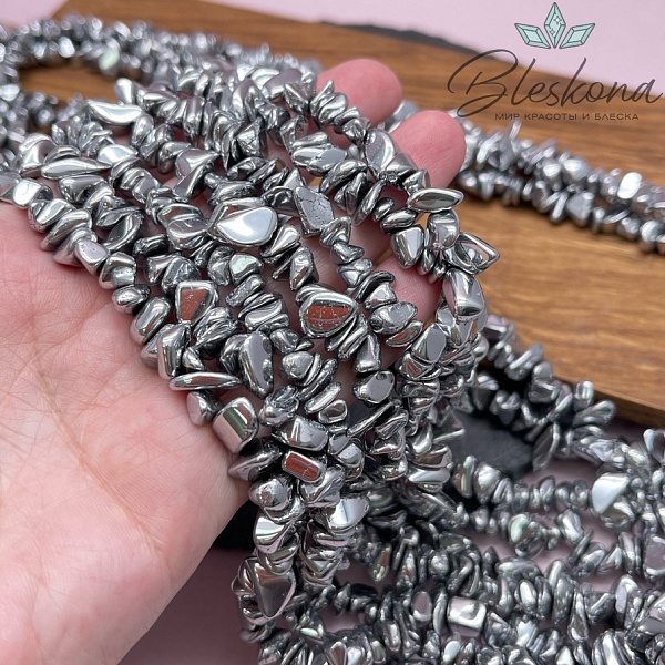 9-12 мм Гематин сколы шлифованные, темное серебро, имитация