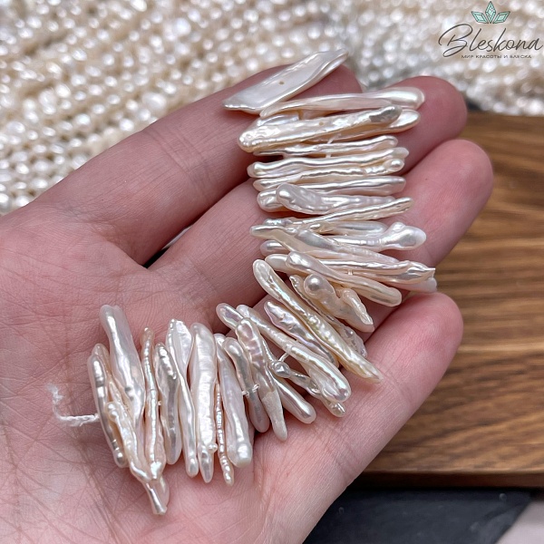 Жемчуг Белый Бива сет 8 см  (30-32)*(4-6)мм